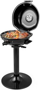 Here is the meta description:

"Outdoor and indoor electric grill with round lid, removable non-stick rack, oil drip tray and 1600W power. Perfect for small spaces like apartment balconies and patios."