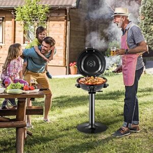 Here is the meta description:

"Outdoor and indoor electric grill with round lid, removable non-stick rack, oil drip tray and 1600W power. Perfect for small spaces like apartment balconies and patios."