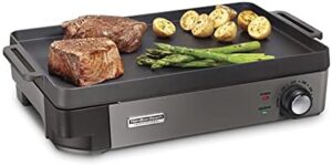 Sear the perfect burger and pancakes indoors with the Hamilton Beach Professional Cast Iron Indoor Electric Grill & Griddle. Preseasoned cooking surface, adjustable temperature to 450°F.