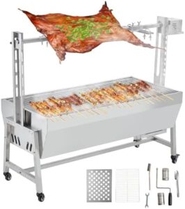 Discover the perfect grill for your outdoor kitchen or camping adventures with this Stainless Steel Automatic Rotisserie Grill, featuring 54in capacity, 50W motor, and charcoal spit roaster design.