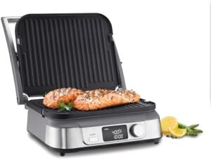 Here is the generated meta description:

"Experience 5 cooking functions with Cuisinart's GR-5BP1 Electric Griddler FIVE featuring LCD display, wide temperature range and sear function. Perfect for a variety of dishes. Get ready to grill, panini, contact cook, sear or griddle with this stainless steel appliance."