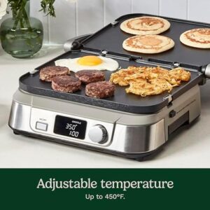 Here is the generated meta description:

"Experience 5 cooking functions with Cuisinart's GR-5BP1 Electric Griddler FIVE featuring LCD display, wide temperature range and sear function. Perfect for a variety of dishes. Get ready to grill, panini, contact cook, sear or griddle with this stainless steel appliance."