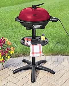 Here is the optimized meta description:

"Indoor/outdoor electric grill with removable cast aluminum griddle, temperature control and drip tray. Perfect for all cooking needs. Plus a warming drawer for serving. 1350W power. Dimensions: 25"W x 40.25"H x 25"D."