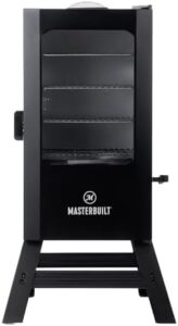 Here is the optimized meta description:

"Masterbuilt's 30-inch vertical BBQ smoker with digital controls and leg kit for perfect grilling results. Includes side wood chip loader and 710 square inches of cooking space."