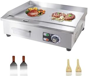 Here is the meta description:

"Commercial-grade electric griddle for restaurants and homes, featuring non-stick stainless steel surface, adjustable temperature control, and 110V power. Perfect for grilled meals and snacks, with compact design for easy storage."