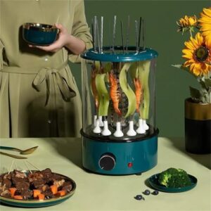Here is the optimized meta description:

"360° rotating grill with anti-scalding design and rapid heating. Perfect for home parties, this electric BBQ grill accommodates skewers for effortless roasting."