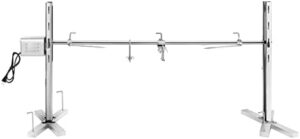 Here is the optimized SEO meta description:

"Roast to perfection with this stainless steel rotisserie kit featuring a 52-inch pig lamb hooded roaster, adjustable height and lockable casters. Perfect for camping or outdoor parties."