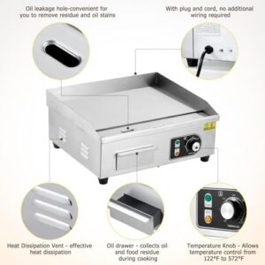 Here is the optimized meta description:

"Elevate your culinary game with this 14" commercial electric griddle, featuring a non-stick surface and adjustable temperature control up to 572°F. Perfect for restaurants and homes alike."
