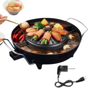 Savory meals at home! This 2-in-1 Electric Hot Pot and Grill Combo, featuring a non-stick Korean Barbecue Grill with divider, is perfect for indoor gatherings. Upgrade your cooking experience with its 1800W power and US plug compatibility.