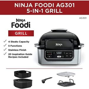 Here is the meta description:

"Perfect for indoor grilling and air frying, the Ninja AG301 Foodi 5-in-1 Indoor Electric Grill with Air Fry, Roast, Bake & Dehydrate features programmable settings, perfect for any meal. Save big on this versatile kitchen must-have!"