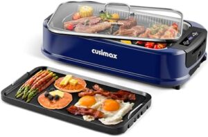 Here is the optimized meta description:

"Indulge in delicious indoor grilling with CUSIMAX's 1500W Smokeless Grill, featuring a smart display and tempered glass lid. Perfect for Korean BBQ enthusiasts!"
