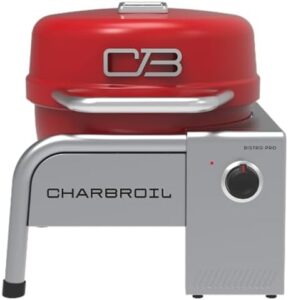 Here is the meta description:

"Sear to perfection with Bistro Pro's compact electric grill in red. Compact design for small spaces. Perfect for camping trips or backyard gatherings. No assembly required. Cook like a pro!"