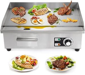 Here is the meta description:

"Upgrade your restaurant kitchen with the Dyna-Living Commercial Electric Griddle, featuring a 22'' flat top grill and 3000W power. Perfect for large gatherings, this stainless steel teppanyaki grill offers easy cleaning and durability."
