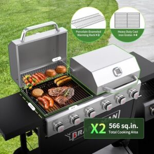 Savor backyard gatherings with the Brand-Man 6 Burner Propane Gas Grill, featuring double stainless steel lids and foldable side shelves for outdoor cooking convenience. Perfect for family BBQs and outdoor kitchen entertaining.