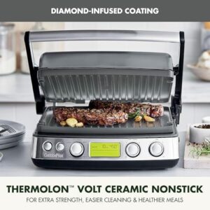Upgrade your outdoor cooking with the GreenPan Elite 7-in-1 Contact Grill & Griddle. Features include healthy ceramic nonstick, adjustable shade & shear, and closed press/open flat surface. PFAS-free and graphite-coated for effortless food release.