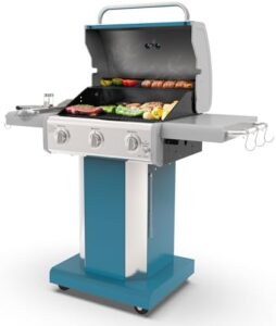Here is the generated meta description:

"Boost backyard cooking with this Kenmore 3-Burner Propane BBQ Grill featuring 30,000 BTUs of power, cast iron grates and folding tables. Perfect for outdoor entertaining!"