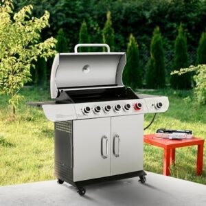 Unlock backyard cooking with the Royal Gourmet SG6002R 6-Burner Propane Grill, featuring a stainless steel cabinet and 71,000 BTU output for outdoor patio use. Perfect for picnics and backyard gatherings.