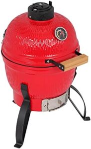Discover the DORILL 13"" Red Kamado Grill with built-in thermometer, perfect for ceramic charcoal grilling. Experience egg-shaped grill perfection and temperature control, great for outdoor cooking.