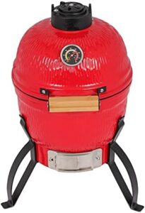 Discover the DORILL 13"" Red Kamado Grill with built-in thermometer, perfect for ceramic charcoal grilling. Experience egg-shaped grill perfection and temperature control, great for outdoor cooking.