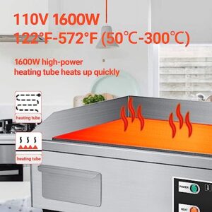 Boost your restaurant or home cooking with this 22" Electric Countertop Flat Top Griddle, featuring non-stick surface, stainless steel construction, and adjustable temperature control from 50~300°C. Perfect for teppanyaki grills and more!