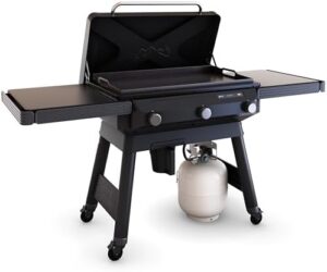 "Upgrade your outdoor cooking with the Traeger Grills Flatrock 33 Inch Flat Top Griddle, featuring TruZone cooking, even heat, and EZ-clean grease management. Perfect for propane grilling enthusiasts."