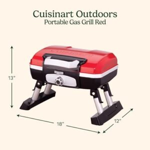 Savor outdoor flavors anywhere with the Cuisinart Petite Gourmet Portable Gas Grill. Compact & lightweight for camping, tailgates & small spaces, 5,500 BTU burner folds with carry handles, perfect red companion for BBQs.