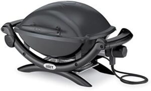 "Upgrade your outdoor cooking experience with the Weber Q1400 Electric Grill, a compact and versatile gray model perfect for small gatherings or camping trips. Enjoy juicy results and convenient features like a temperature gauge and easy-clean design."