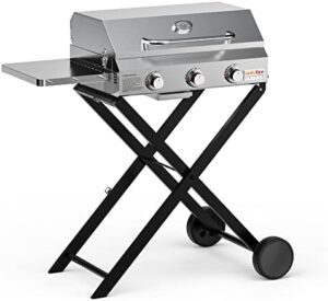 Discover the perfect portable grill for outdoor gatherings! Onlyfire's 3-Burner BBQ features a foldable cart and side table, ideal for camping, tailgating or backyard barbecues. Stainless steel construction for durability.