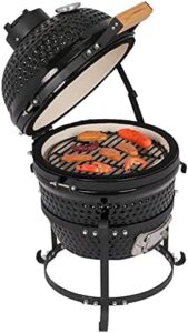 Get the perfect outdoor grilling experience with VINGLI's 13" Kamado Charcoal Grill, featuring a portable design and stand, ideal for camping, patio, backyard, or picnic use.