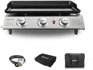Here is the generated meta description:

"Perfect outdoor griddling experience with Royal Gourmet's 3-burner tabletop propane gas griddle, featuring carry bag for on-the-go adventures and camping trips."