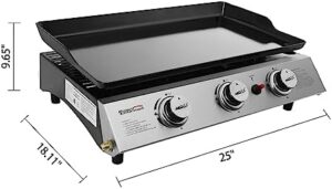 Here is the generated meta description:

"Perfect outdoor griddling experience with Royal Gourmet's 3-burner tabletop propane gas griddle, featuring carry bag for on-the-go adventures and camping trips."