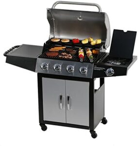 Master the art of outdoor cooking with this MASTER COOK Gas Grill, featuring a stainless steel cabinet and 4 burners. Plus, an additional side burner for versatile meals.
