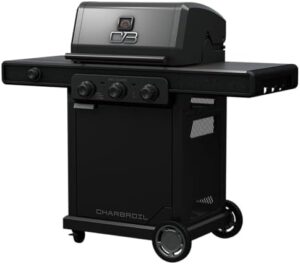 Unlock outdoor cooking possibilities with Char-Broil's Pro Series Amplifire Technology 3-Burner Propane Gas Grill and Griddle Cabinet, featuring a side burner and black finish. Perfect for family gatherings and outdoor enthusiasts!