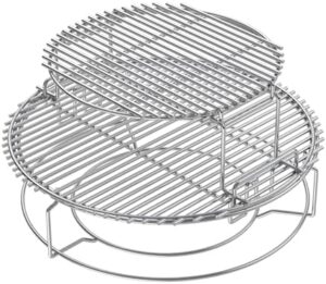 Upgrade your XL Big Green Egg grilling experience with the BBQ-PLUS Expander Rack Replacement Kit, featuring heavy-duty stainless steel construction and a removable 3-tier cooking rack system.