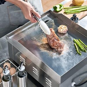 Here is the output:

"Upgrade your grilling experience with this 14-inch electric griddle featuring non-stick flat top, stainless steel construction and adjustable temperature control from 90°F to 575°F. Perfect for home or restaurant use, enjoy discounts on this commercial-grade kitchen appliance."