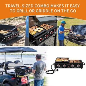 Cook up a backyard feast with the GD4001TB Propane Grill & Griddle Combo, featuring 4 burners and 40,000 BTUs. Perfect for outdoor cooking, great value without compromise!