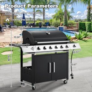 Boost your outdoor cooking experience with the MELLCOM Upgraded 6 Burner BBQ Propane Gas Grill featuring cast iron grates and side stove. Perfect for patios, camping, or backyard gatherings!