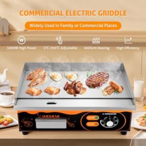 Boost your restaurant's kitchen efficiency with the WICHEMI electric grill, featuring a non-stick stainless steel surface and 3,000-watt power. Perfect for commercial use, this countertop griddle offers 22" of cooking space and easy cleanup. Get ready to grill like a pro!