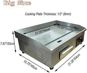 "Master indoor grilling with this 1600W stainless steel countertop griddle, perfect for restaurants or home cooking. Large flat top ideal for BBQ, pancakes, and chicken."