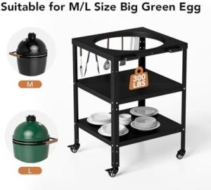Elevate your outdoor grilling experience with the Grill Table for Large Big Green Egg, featuring a modular nest frame, wheel and hook design. Perfect for BBQ enthusiasts, compatible with M/L models.