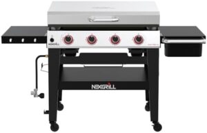 Unlock the perfect outdoor cooking experience with Nexgrill's Daytona 4-Burner Propane Gas Griddle, featuring a spacious 756 SQ In. hot-rolled steel cooking surface and side tables for added convenience.