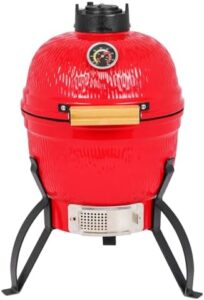Here is the optimized meta description:

"Upgrade your outdoor grilling experience with this 13-in Kamado Grill featuring built-in thermometer, cast iron grates and portable design. Perfect for backyard, patio or deck use."