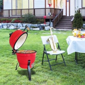 Here is the optimized meta description:

"Upgrade your outdoor grilling experience with this 13-in Kamado Grill featuring built-in thermometer, cast iron grates and portable design. Perfect for backyard, patio or deck use."