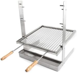 Experience the great outdoors with this portable camping grill, featuring a height-adjustable Argentine-style Santa Maria grate. Perfect for camping and fireplaces, it's heavy-duty stainless steel construction ensures durable outdoor cooking.