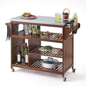 Transform your kitchen prep experience with the UNICOO Bamboo Kitchen Rolling Utility Trolley Cart featuring a stainless steel top, perfect for outdoor BBQs or indoor food prep.