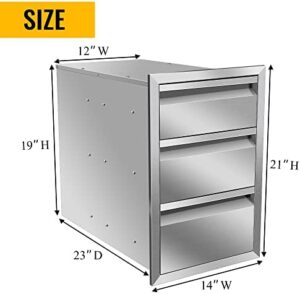Elevate your outdoor kitchen with the Stainless Steel Access Drawer, featuring triple drawers and a flush mount design perfect for grill stations or islands.