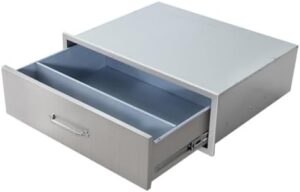 Here is the generated SEO meta description:

"Upgrade your outdoor kitchen with this stainless steel single-layer BBQ island drawer, perfect for grill stations and offering ample storage space 30W x 10H x 23D Inch"