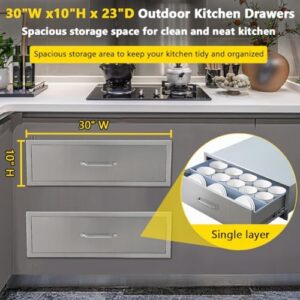 Here is the generated SEO meta description:

"Upgrade your outdoor kitchen with this stainless steel single-layer BBQ island drawer, perfect for grill stations and offering ample storage space 30W x 10H x 23D Inch"