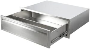 Here is the generated meta description:

"Enhance your outdoor kitchen island with this 30x10 flush mount BBQ single drawer, featuring a stainless steel divider for easy storage and organization."