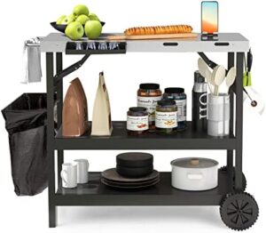 Elevate your outdoor cooking experience with the GoFlame 3-Shelf Grill Dining Cart. Adjustable shelves and stainless steel top make food prep a breeze, while heavy-duty wheels ensure effortless mobility. Perfect for BBQ enthusiasts!